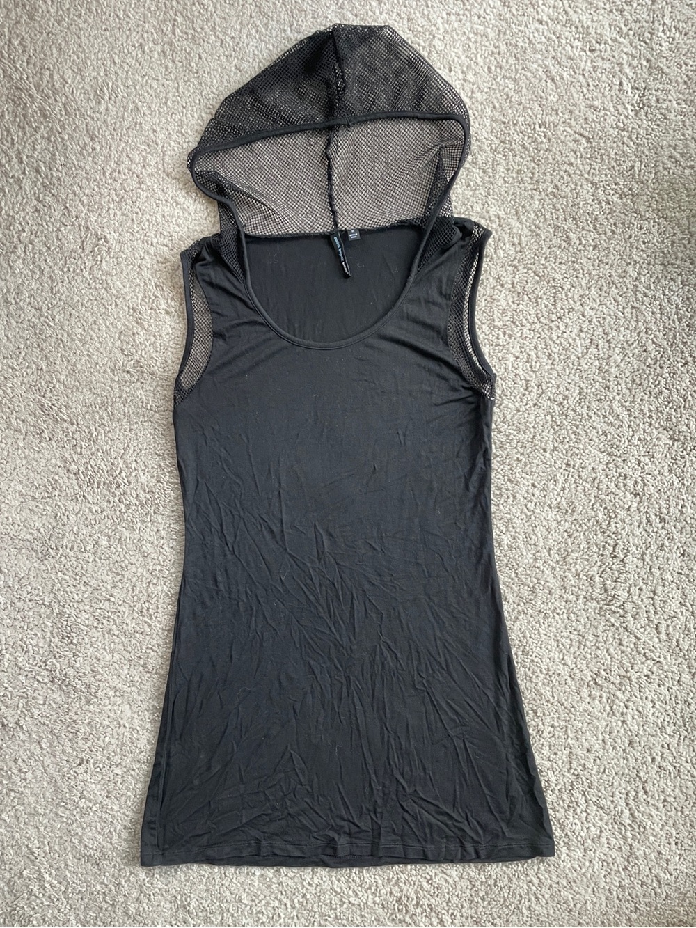 Saint Tropez West Black Mesh Hooded Sleeveless Pool Coverup Dress Medium (Small)